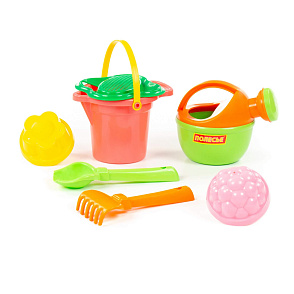 Набор №155: ведро малое с носиком, ситечко-цветок, совок №2, грабельки №2, 2 формочки, лейка малая №4, артикул 4955 – портал поставщиков НСППО - 2